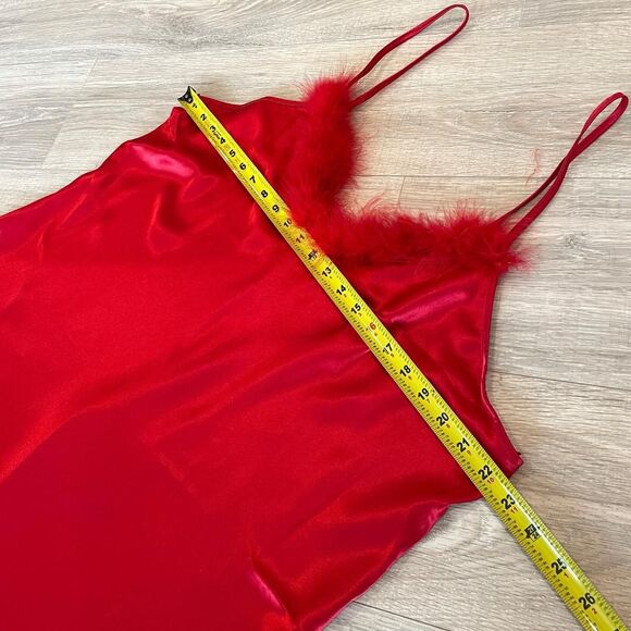 NWT Y2K Fashion Bug Red Silky Slip Dress Feather Trim Plus Sleepwear Lingerie - Picture 6 of 6